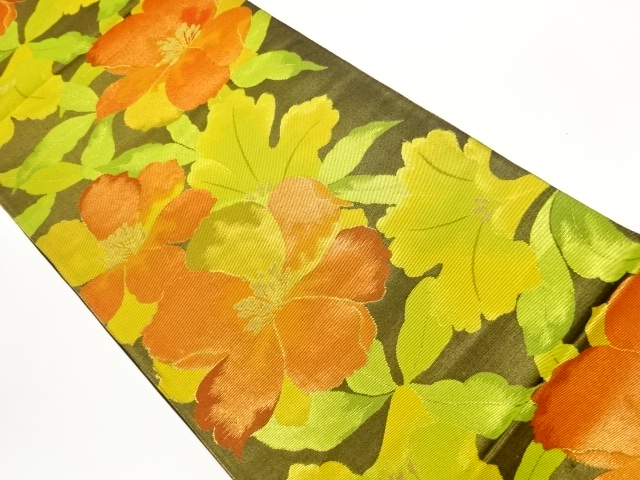 JAPANESE KIMONO / FUKURO OBI / SILK / WOVEN FLOWERS & LEAVES
